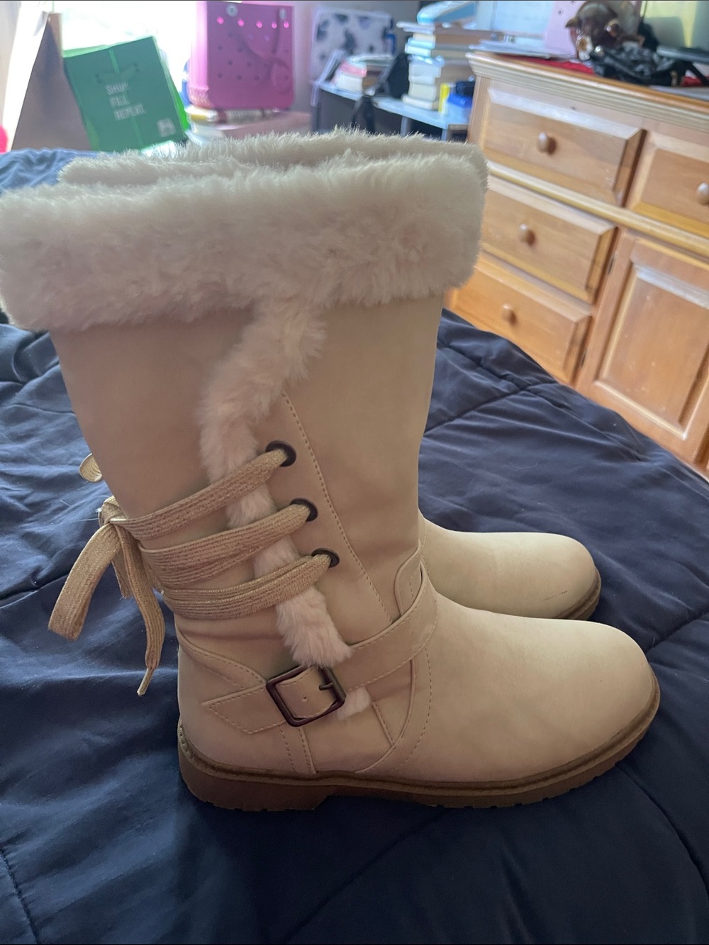 Paris Blues Cream Faux-Fur Lined Girls' Winter Boots